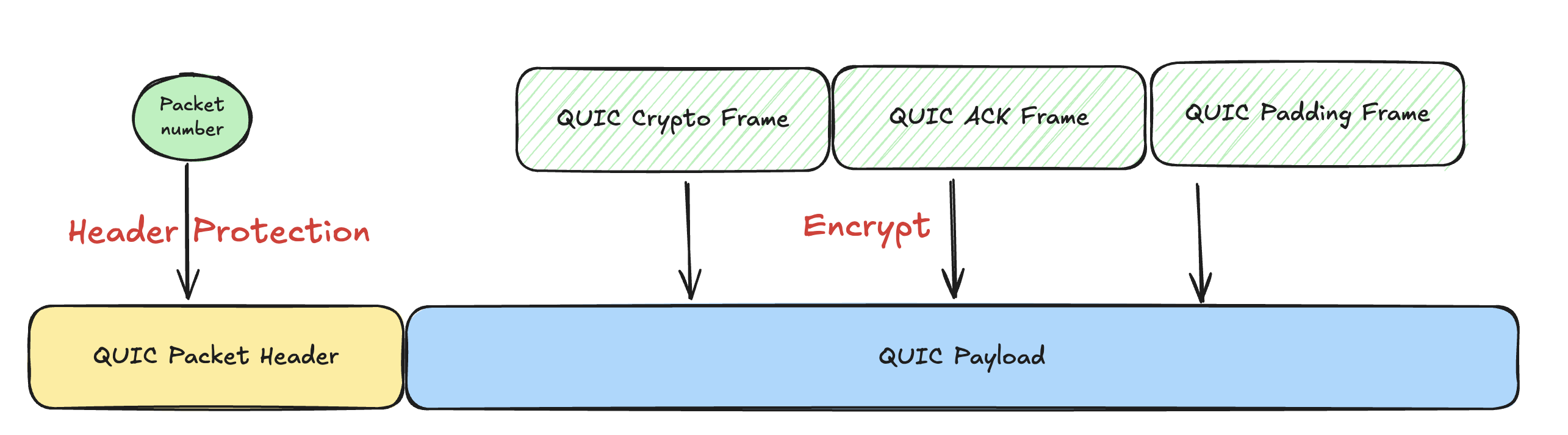 QUIC payload encryption and header protection order