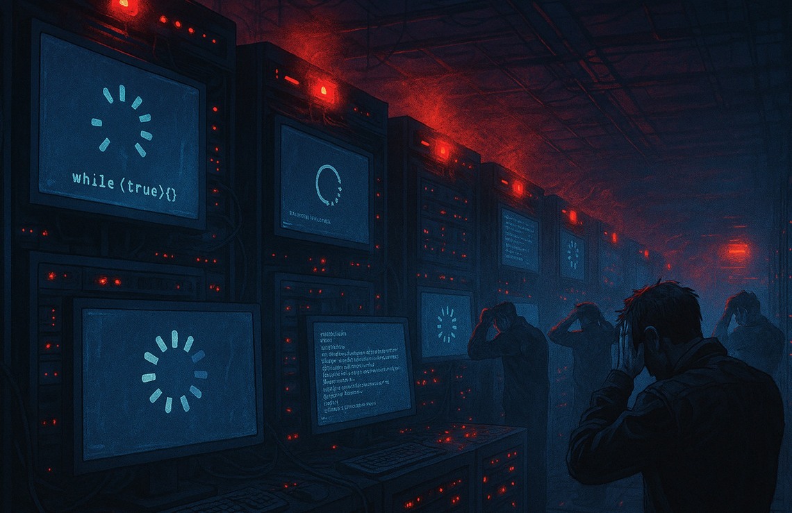 An illustration of production requests stuck because server processes entered an infinite loop